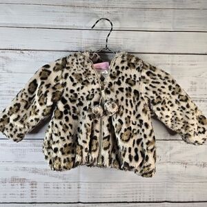 Pistachio Faux Fur Leopard Print Winter Jacket Toddler/baby Size 18months